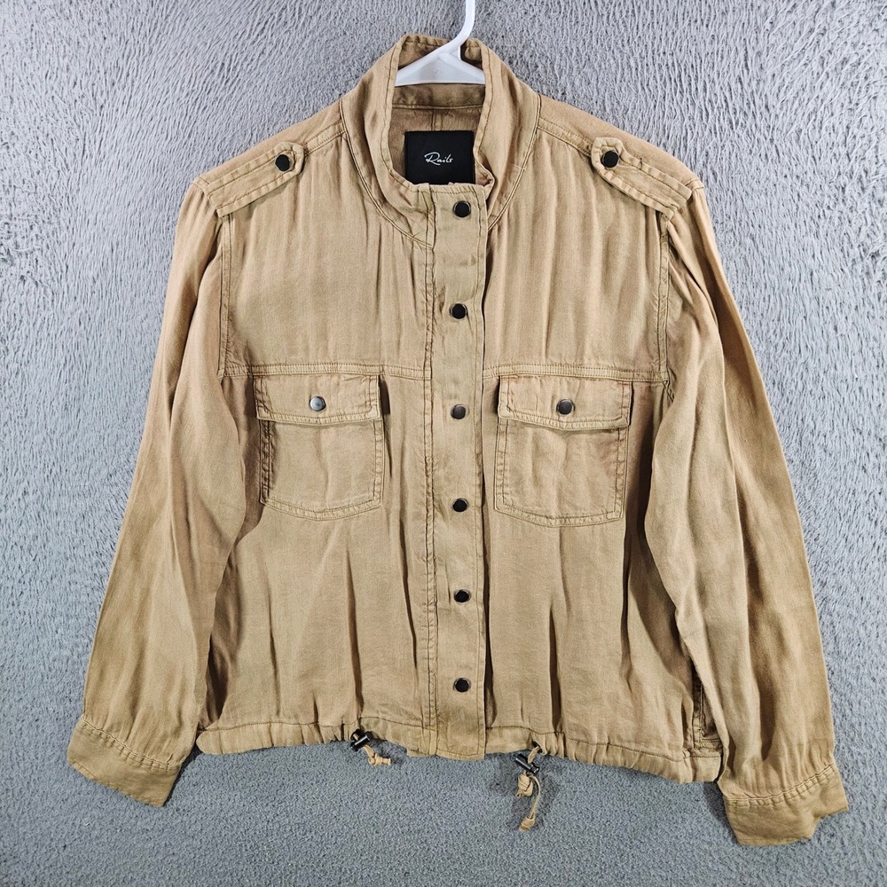 Rails Collins Utility Jacket Toffee Brown Linen Blend Military Small